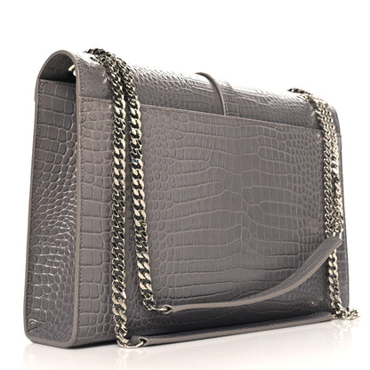 Saint Laurent Calfskin Crocodile Embossed Large Monogram Satchel Fog 2 of 9