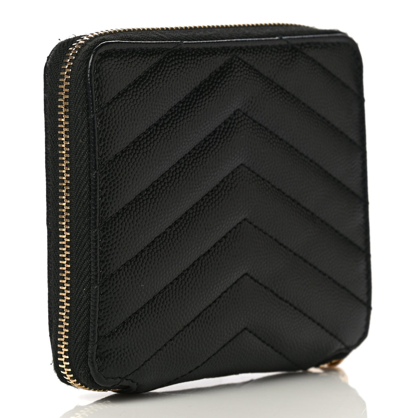 Grain De Poudre Matelasse Chevron Monogram Compact Zip Around Wallet Black