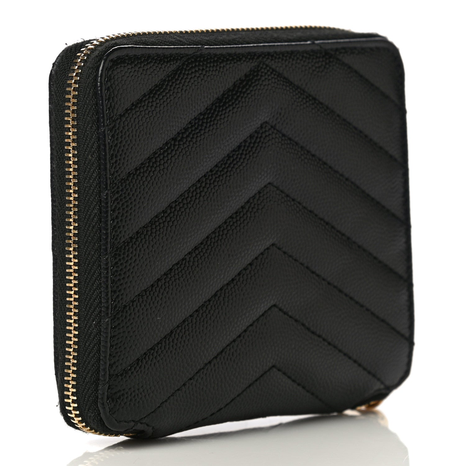 Saint Laurent Grain De Poudre Matelasse Chevron Monogram Compact Zip Around Wallet Black 3 of 21