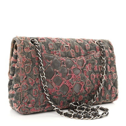 Chanel Distressed Denim Quilted Medium Double Flap Grey Pink 3 of 12