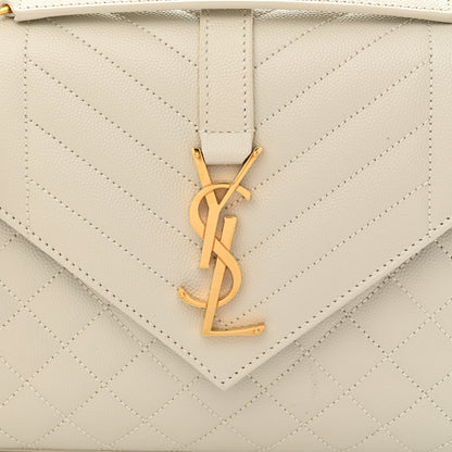 Saint Laurent Grain De Poudre Textured Mixed Matelasse Medium Triquilt Monogram Satchel White 8 of 11