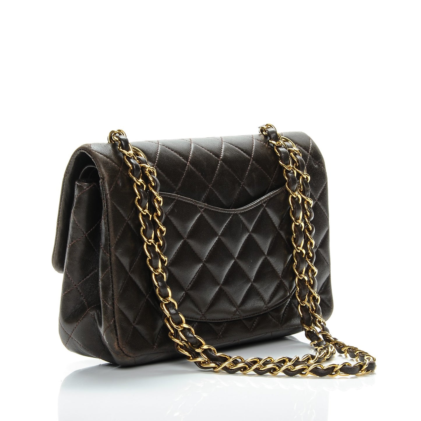 Lambskin Quilted Small Double Flap Dark Brown