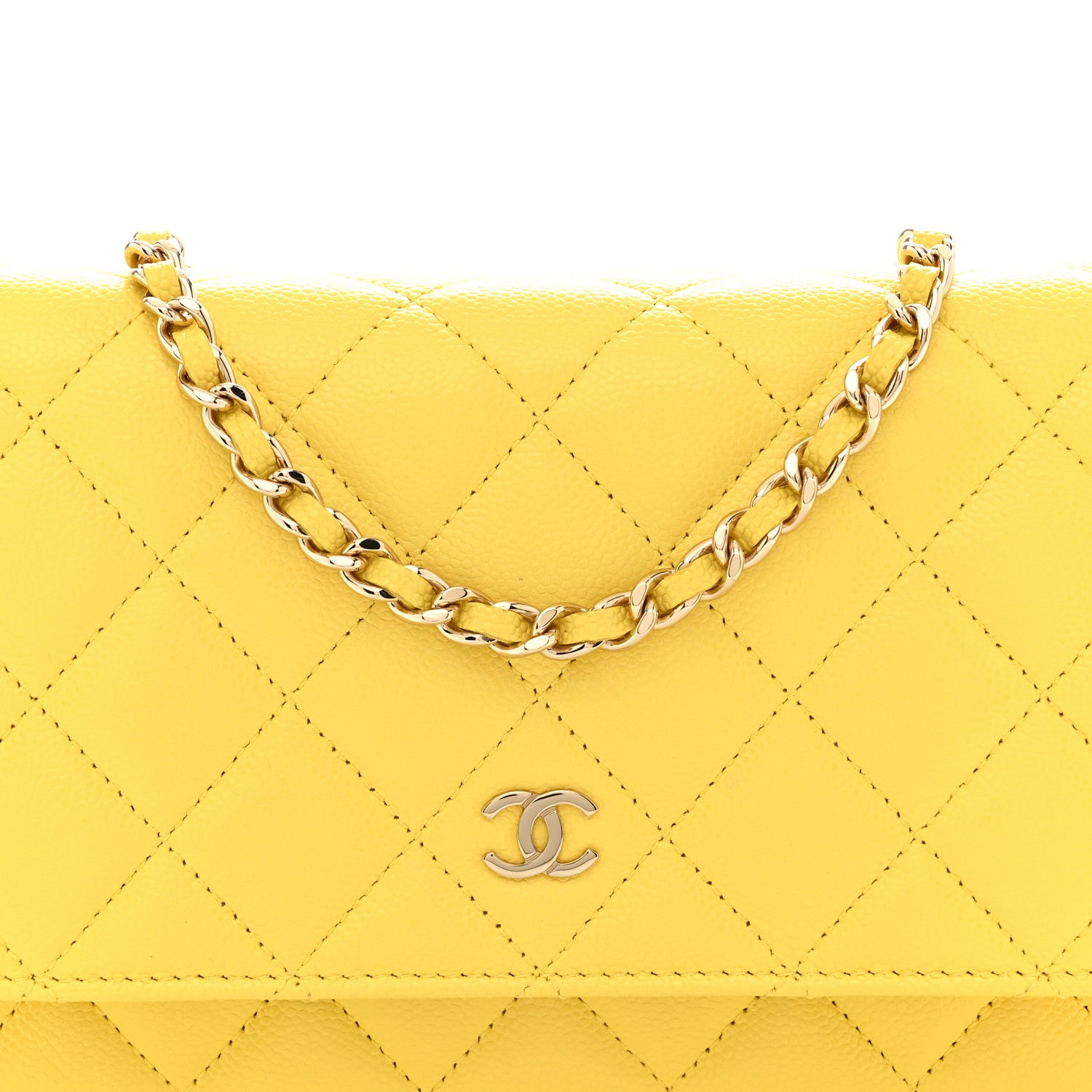 Chanel Caviar Quilted Wallet on Chain WOC Yellow 8 of 10