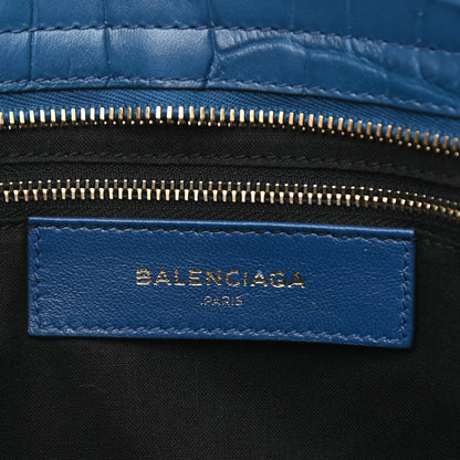 Balenciaga Calfskin Crocodile Embossed Classic Silver Hardware City Bleu Marine 6 of 11