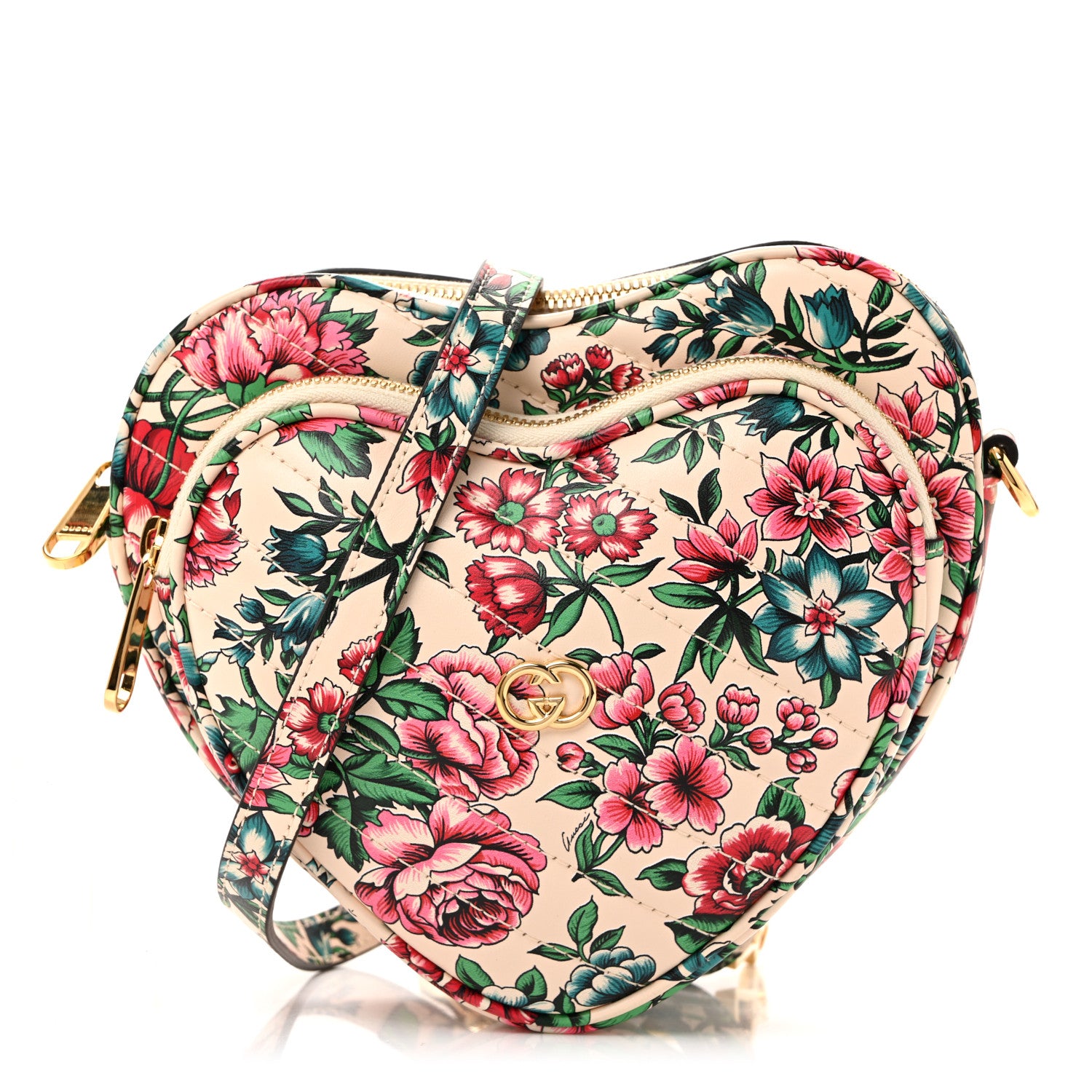 Gucci Matelasse Diagonal Brit Roses Print Mini Interlocking G Heart Shoulder Bag Multicolor 1 of 11