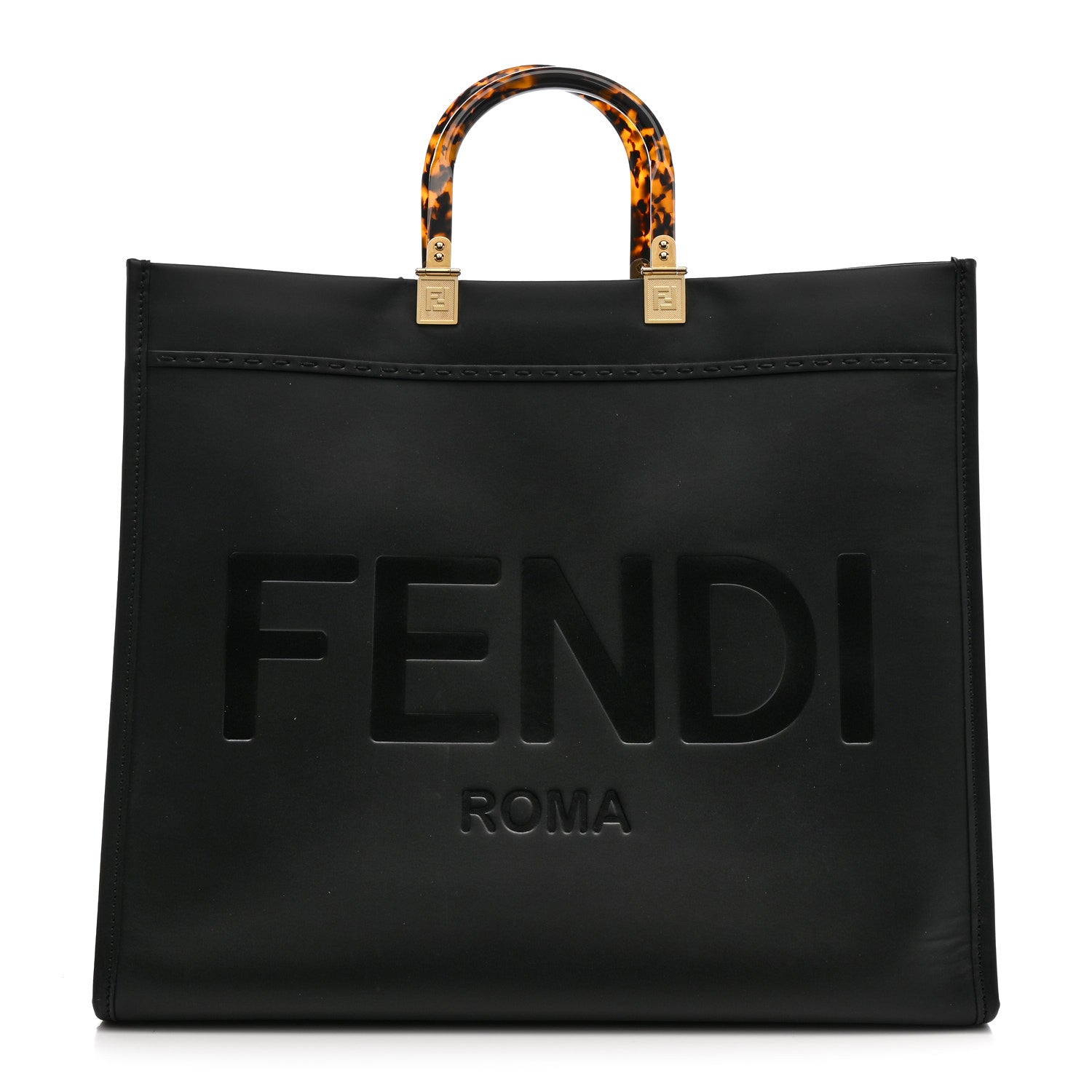 Fendi Vitello King Plexiglass Large Fendi Sunshine Shopper Tote Black 1 of 11