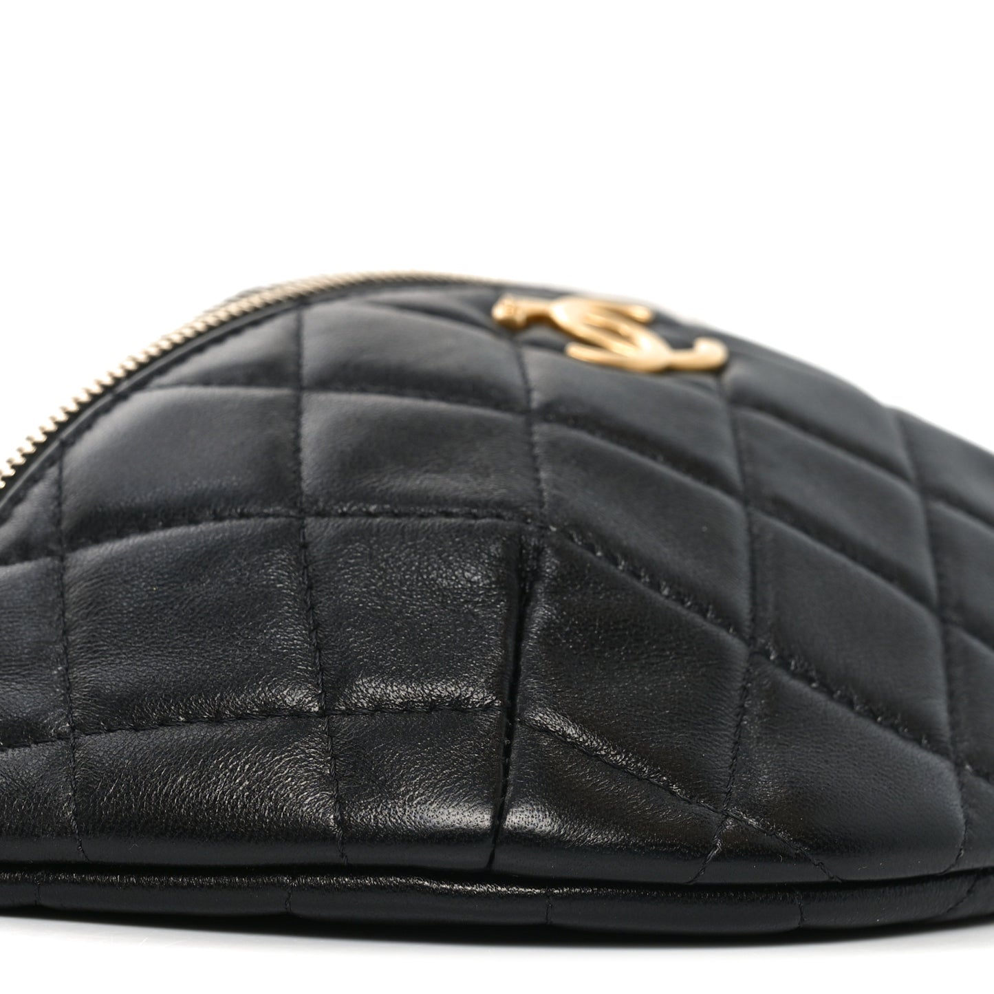 Shiny Lambskin Quilted CC Slide Waist Bag Fanny Pack Black