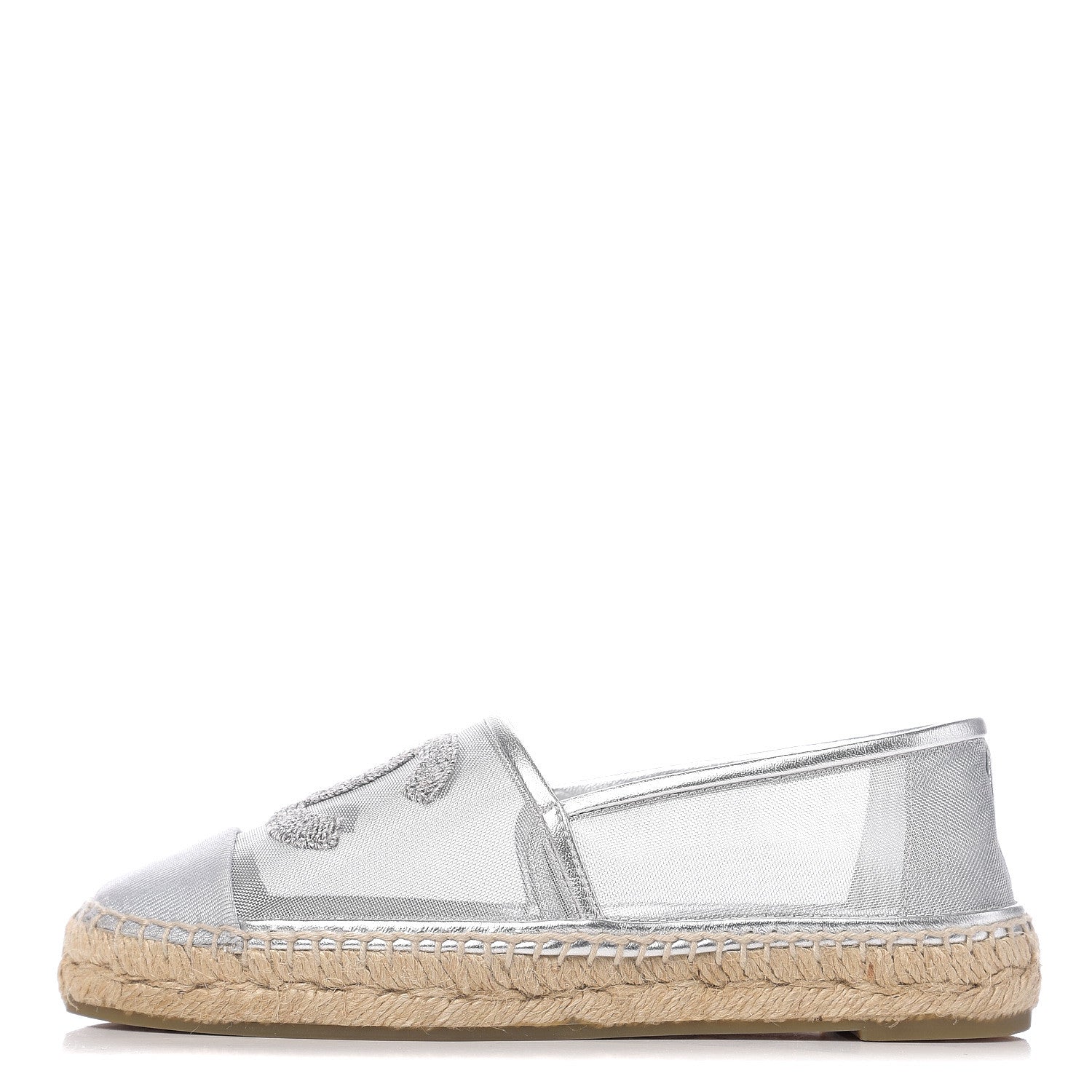 Chanel Mesh Grosgrain CC Espadrilles 37 Silver 1 of 10