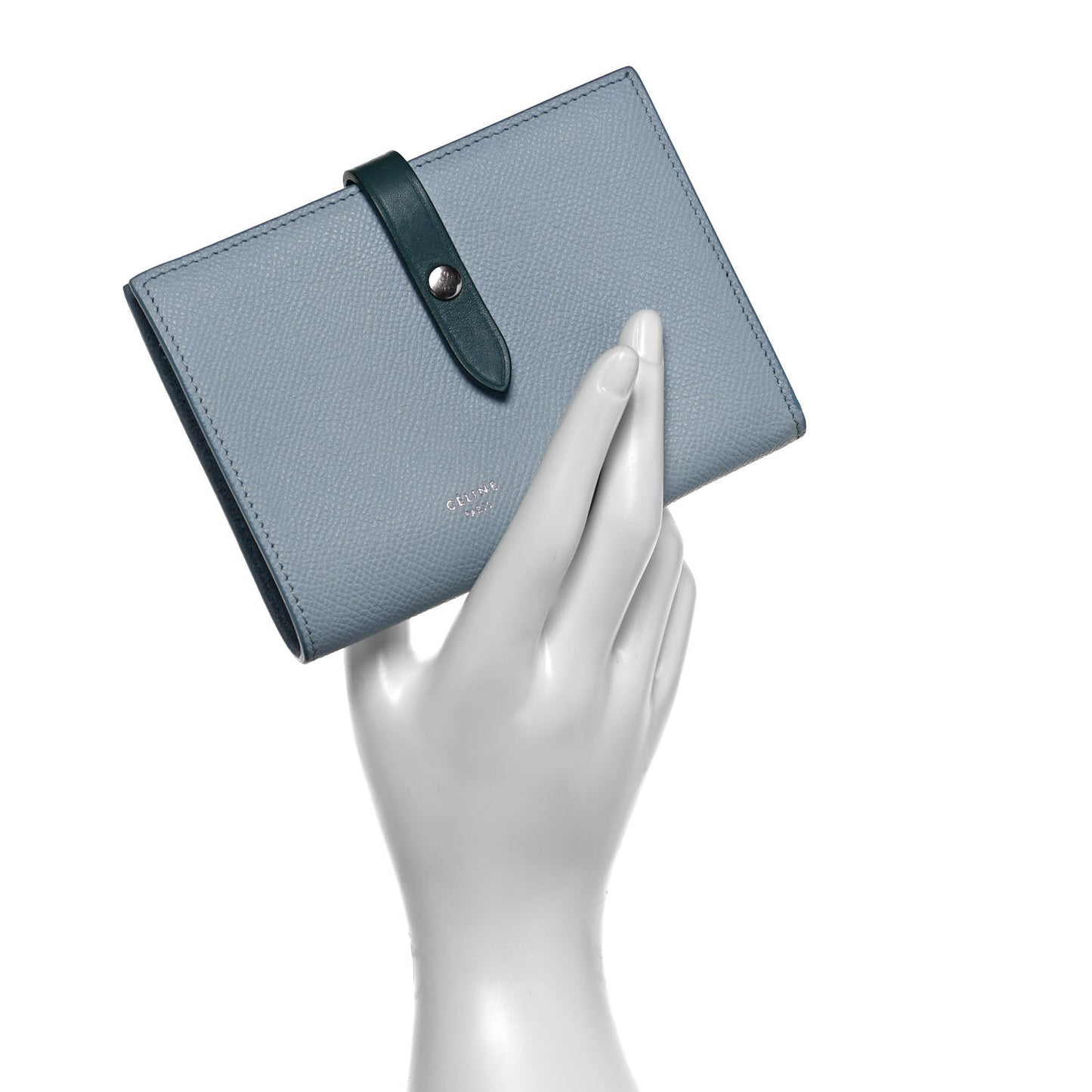 Grained Calfskin Medium Multifunction Strap Wallet Pale Blue