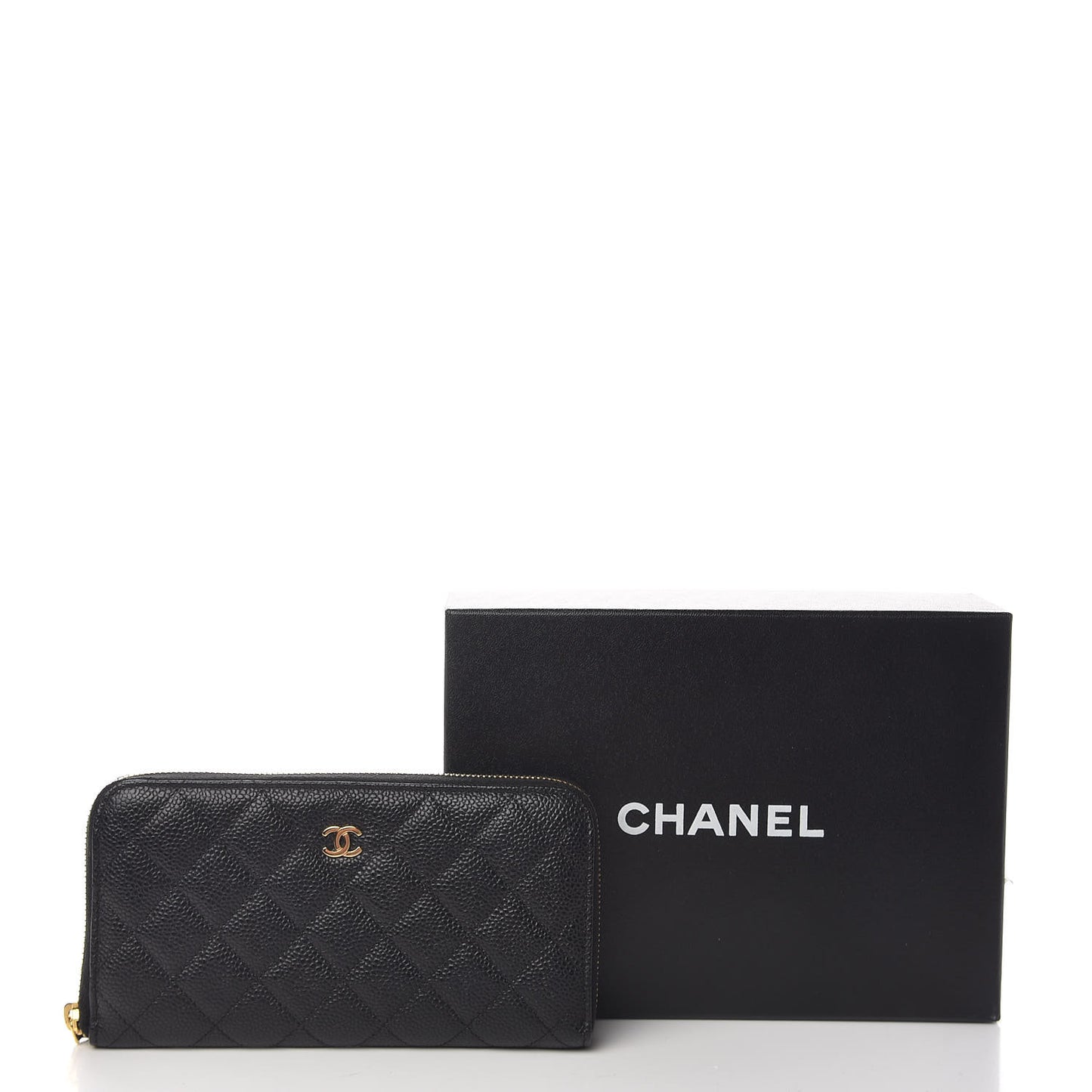 Caviar Quilted Large Gusset Zip Around Wallet Black