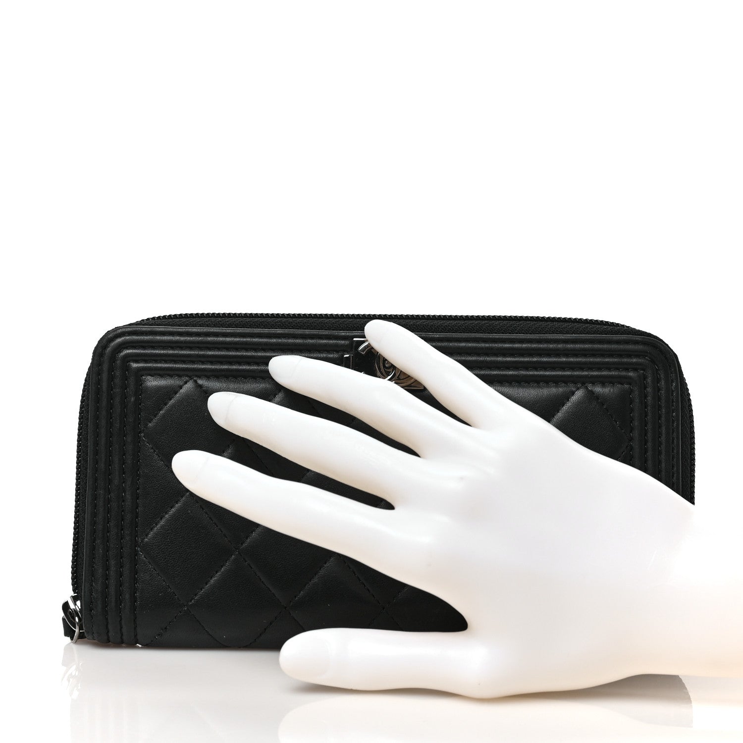 Chanel Lambskin Quilted Boy Zip Around Wallet Black 2 of 6