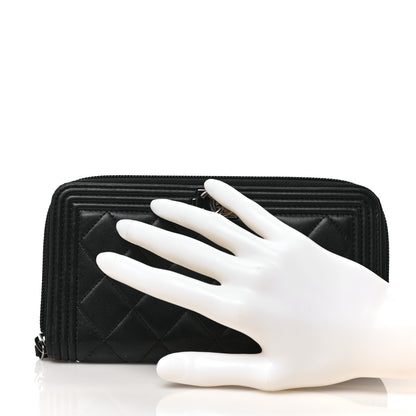 Chanel Lambskin Quilted Boy Zip Around Wallet Black 2 of 6