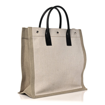 Saint Laurent Linen Calfskin Rive Gauche North South Tote Optic White 3 of 10
