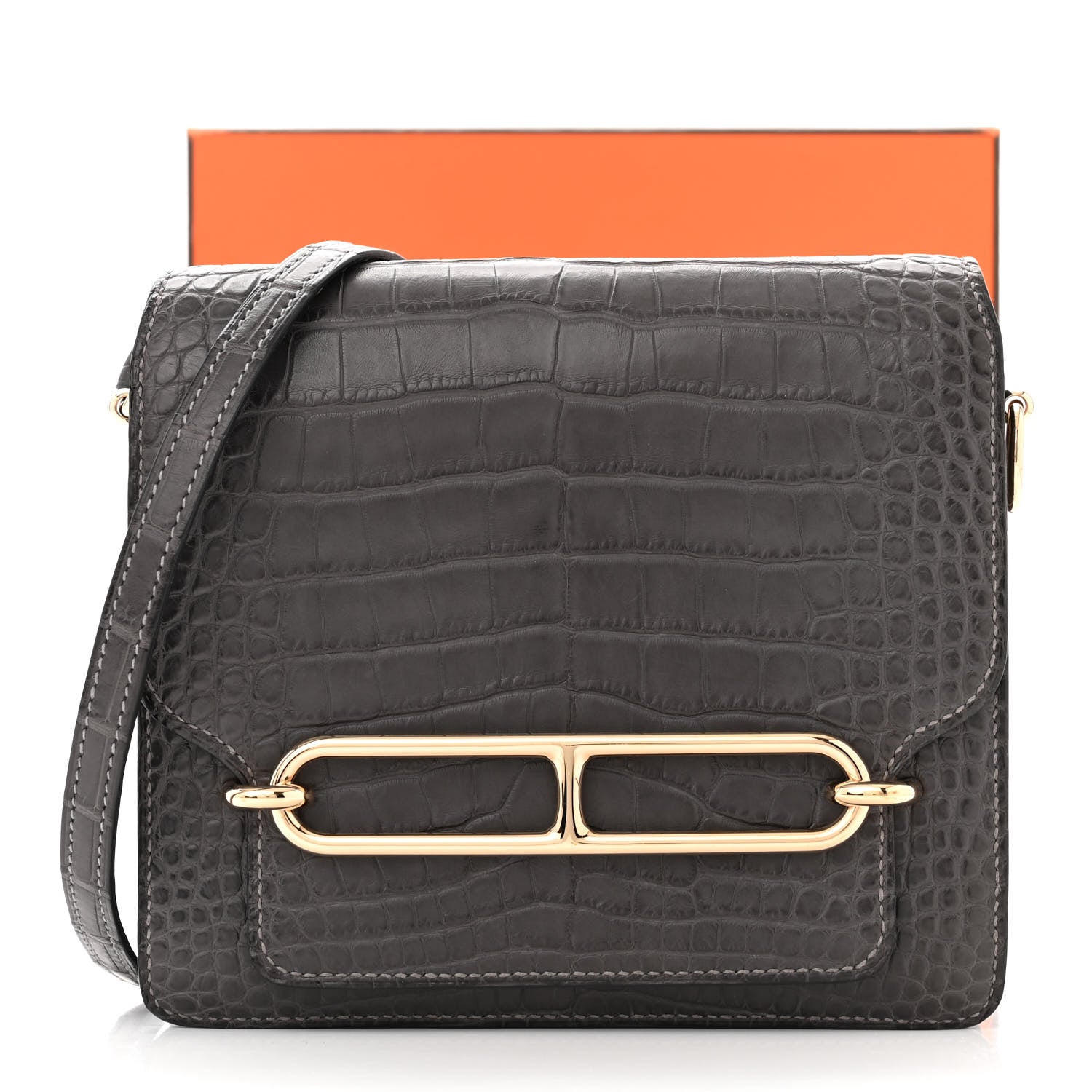 Hermes Matte Alligator Mini Sac Roulis Graphite 14 of 14