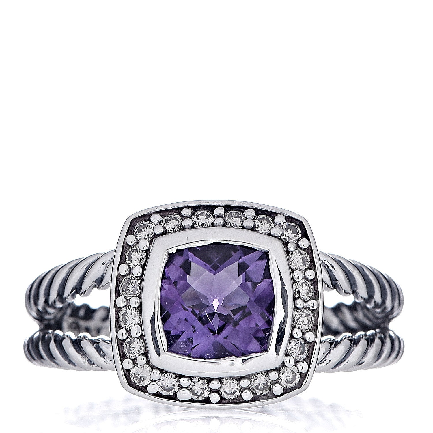 David Yurman Sterling Silver Diamond Amethyst 7mm Petite Albion Ring 53 6.25 1 of 5