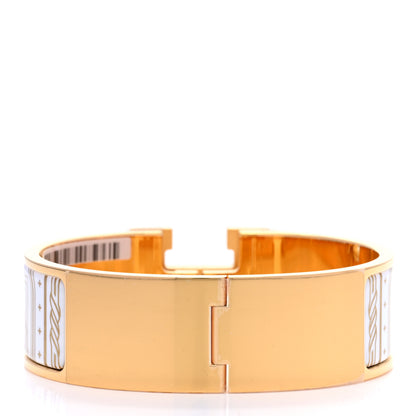 Hermes Enamel Printed Quadrige Au Fil Wide Clic Clac H Bracelet PM Or White 3 of 5