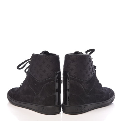 Louis Vuitton Calfskin Suede Monogram Cliff Top Wedge Sneakers 38.5 Black 6 of 14