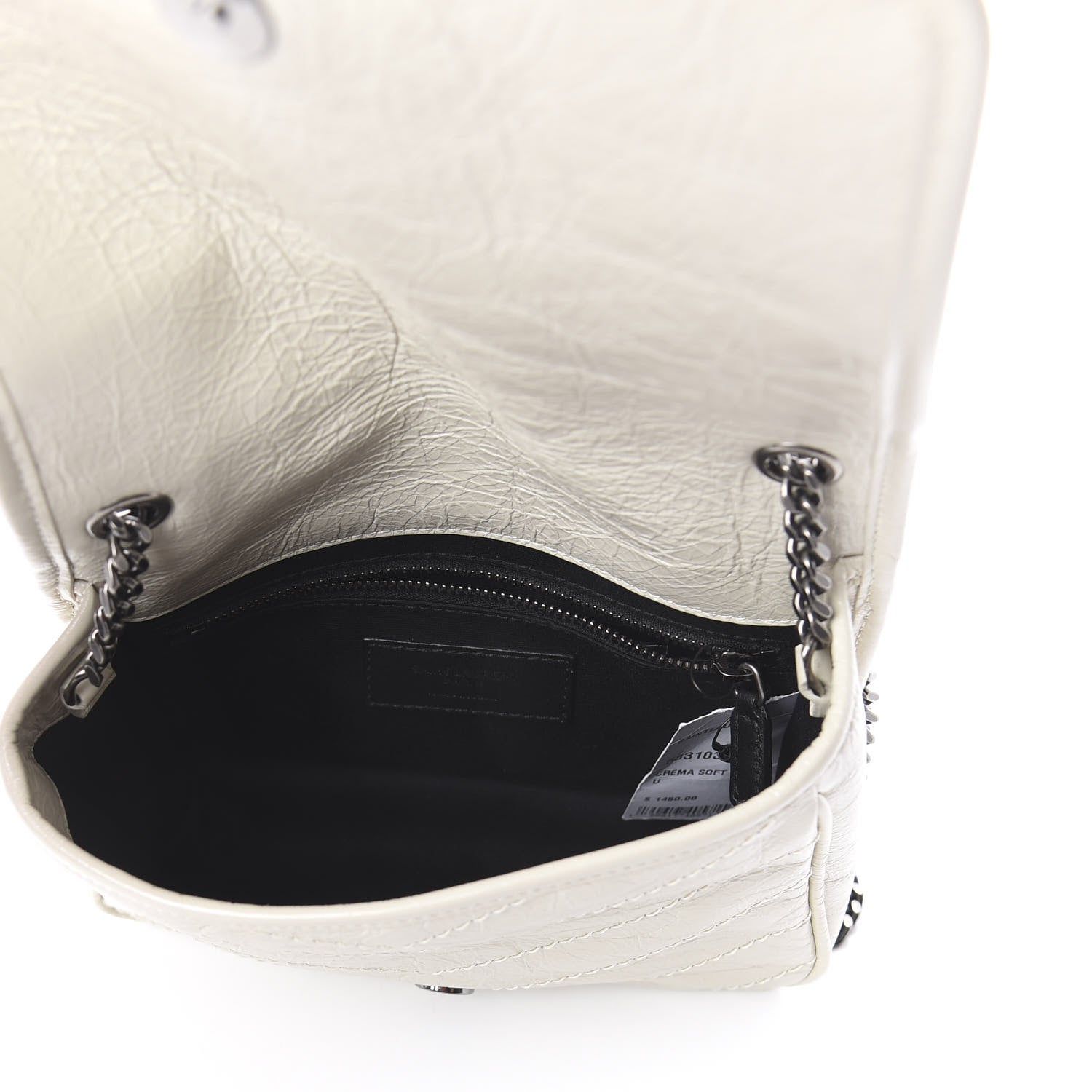 Saint Laurent Crinkled Calfskin Matelasse Monogram Niki Chain Wallet Crema Soft 4 of 7