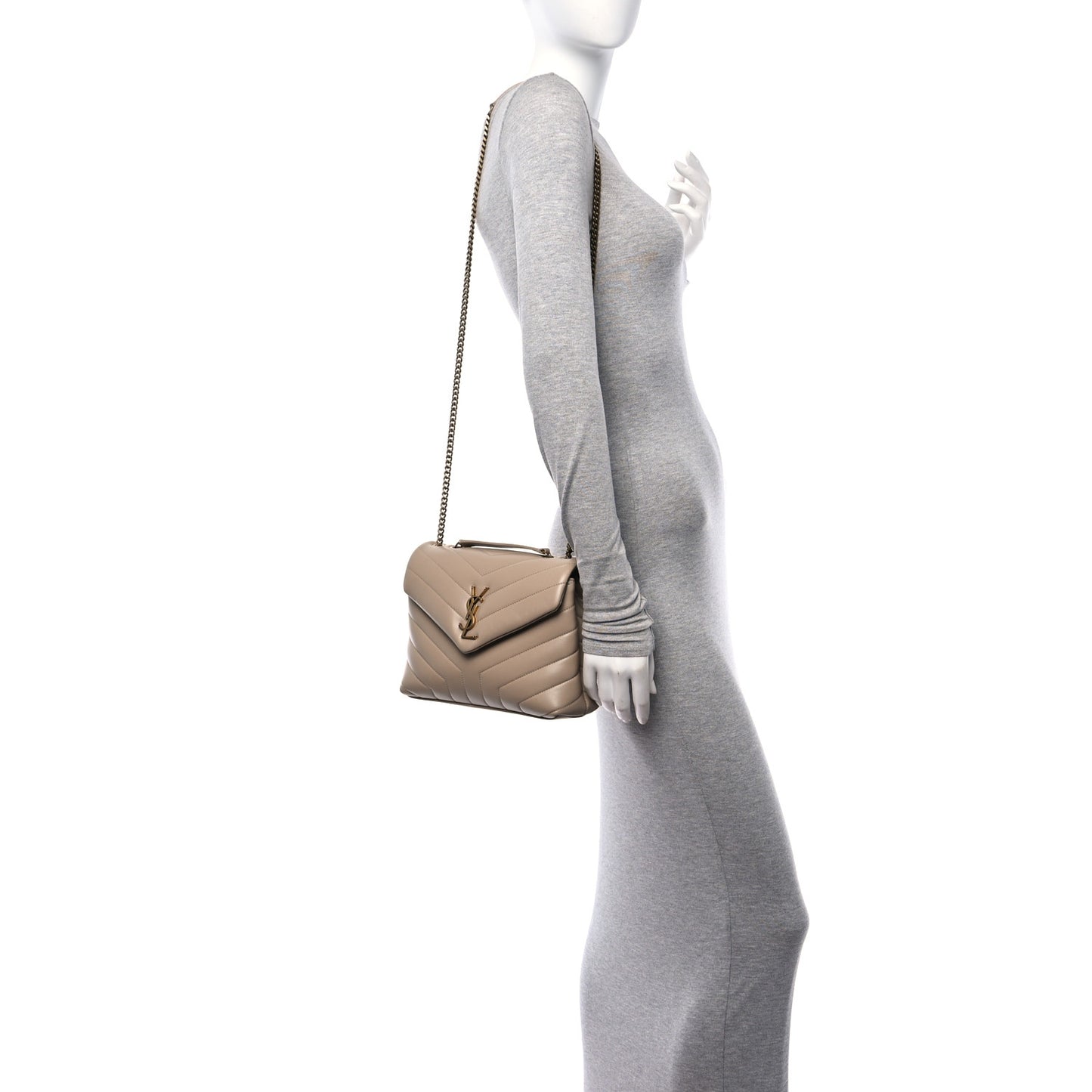 Calfskin Y Quilted Monogram Small Loulou Chain Satchel Dark Beige