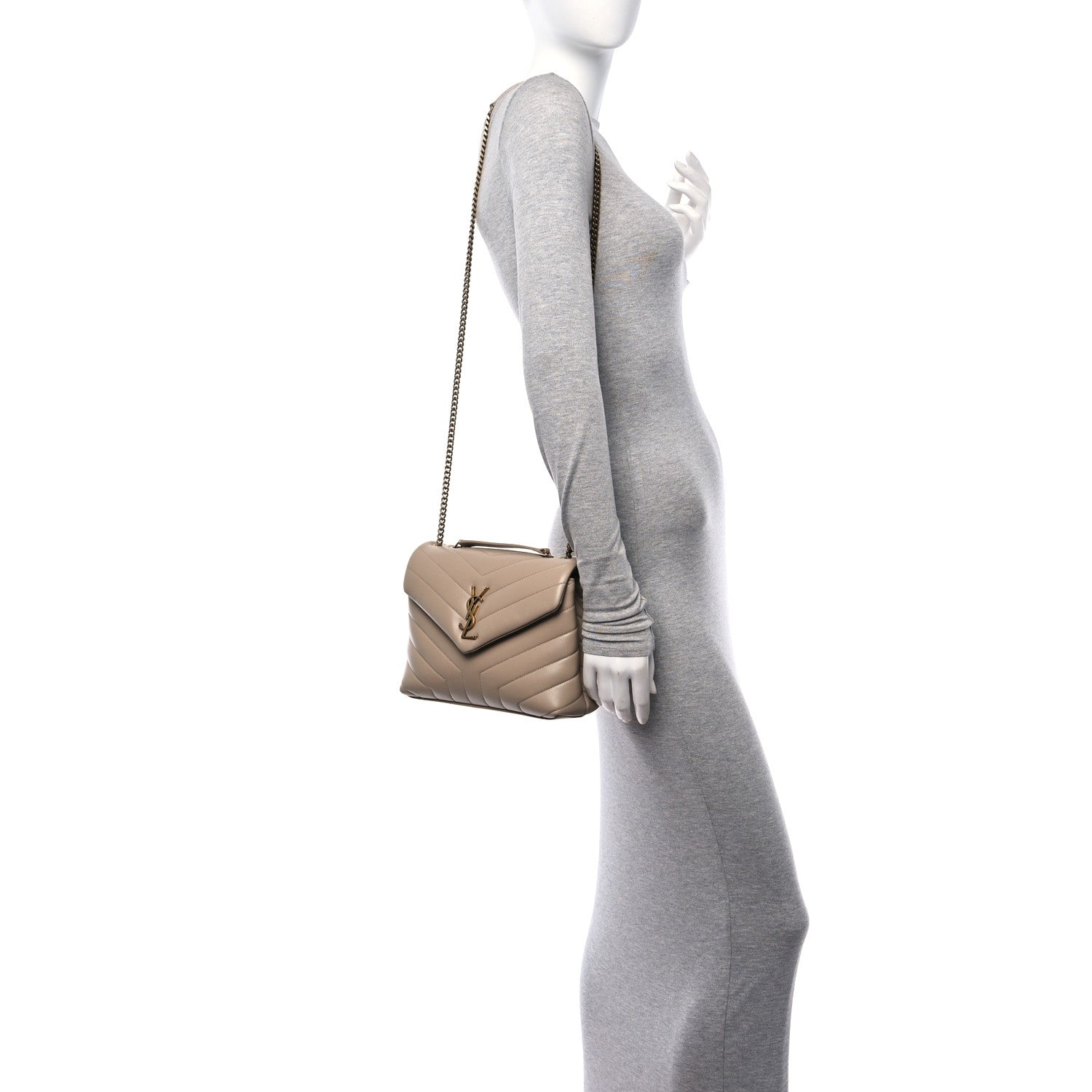 Saint Laurent Calfskin Y Quilted Monogram Small Loulou Chain Satchel Dark Beige 2 of 11