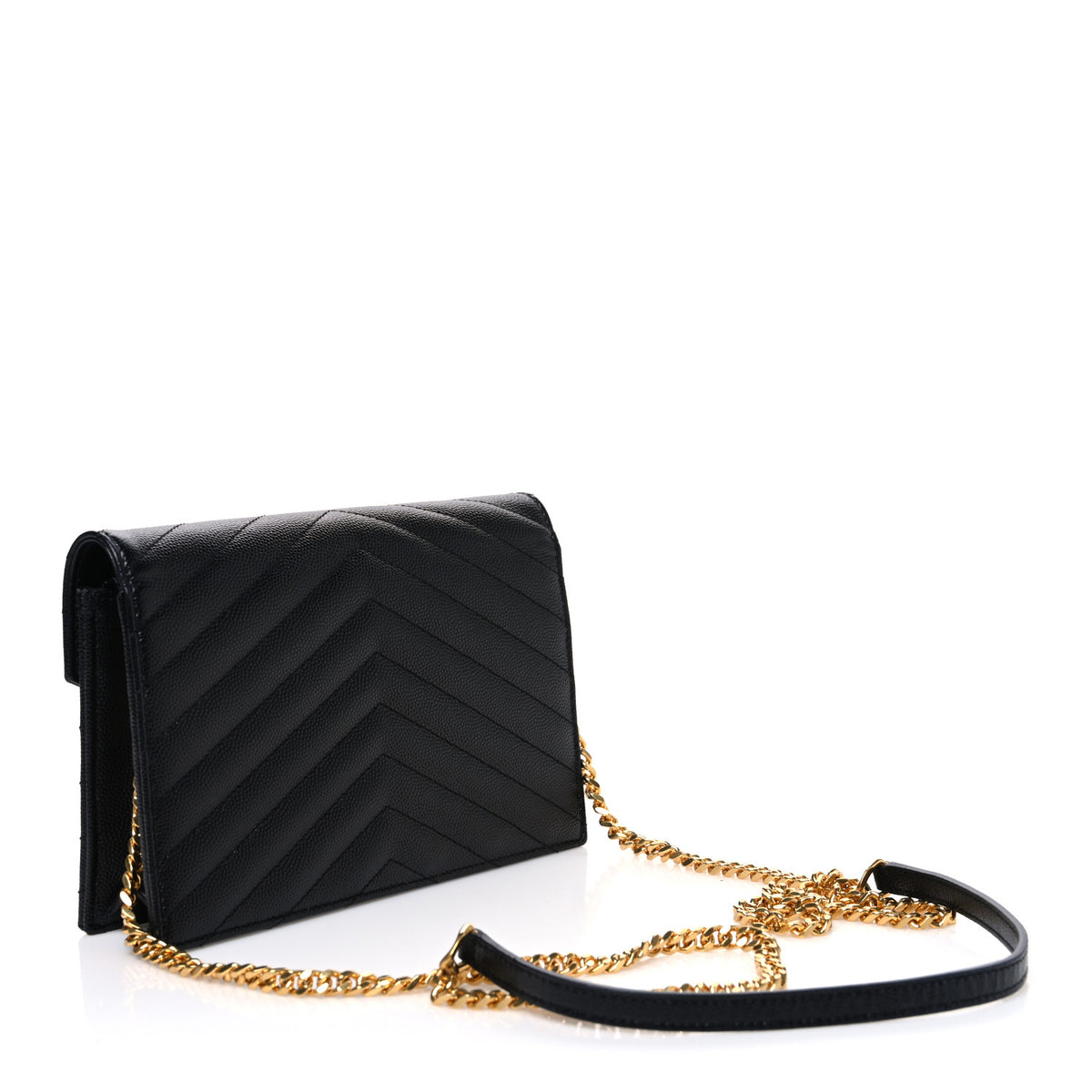 Saint Laurent Grain De Poudre Matelasse Chevron Monogram Envelope Chain Wallet Black 2 of 12