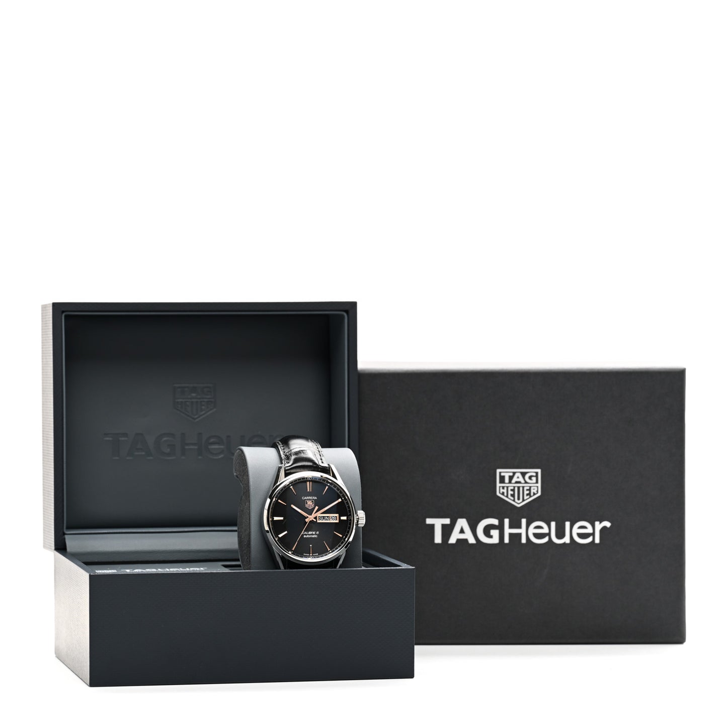 Stainless Steel Alligator 41mm Carrera Calibre 5 Automatic Watch Black WAR201C