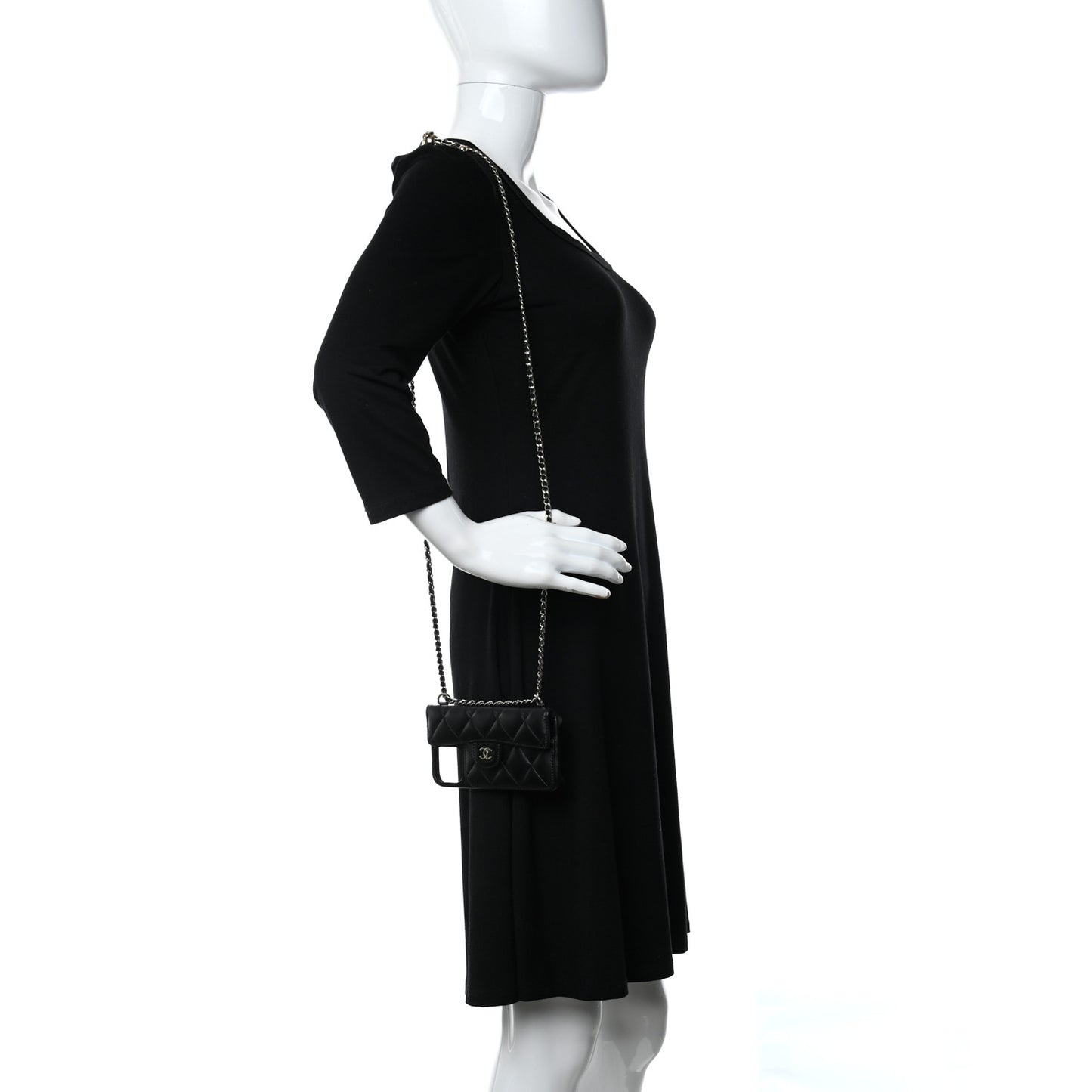 Lambskin Quilted iPhone XII Pro Max Case With Chain Black