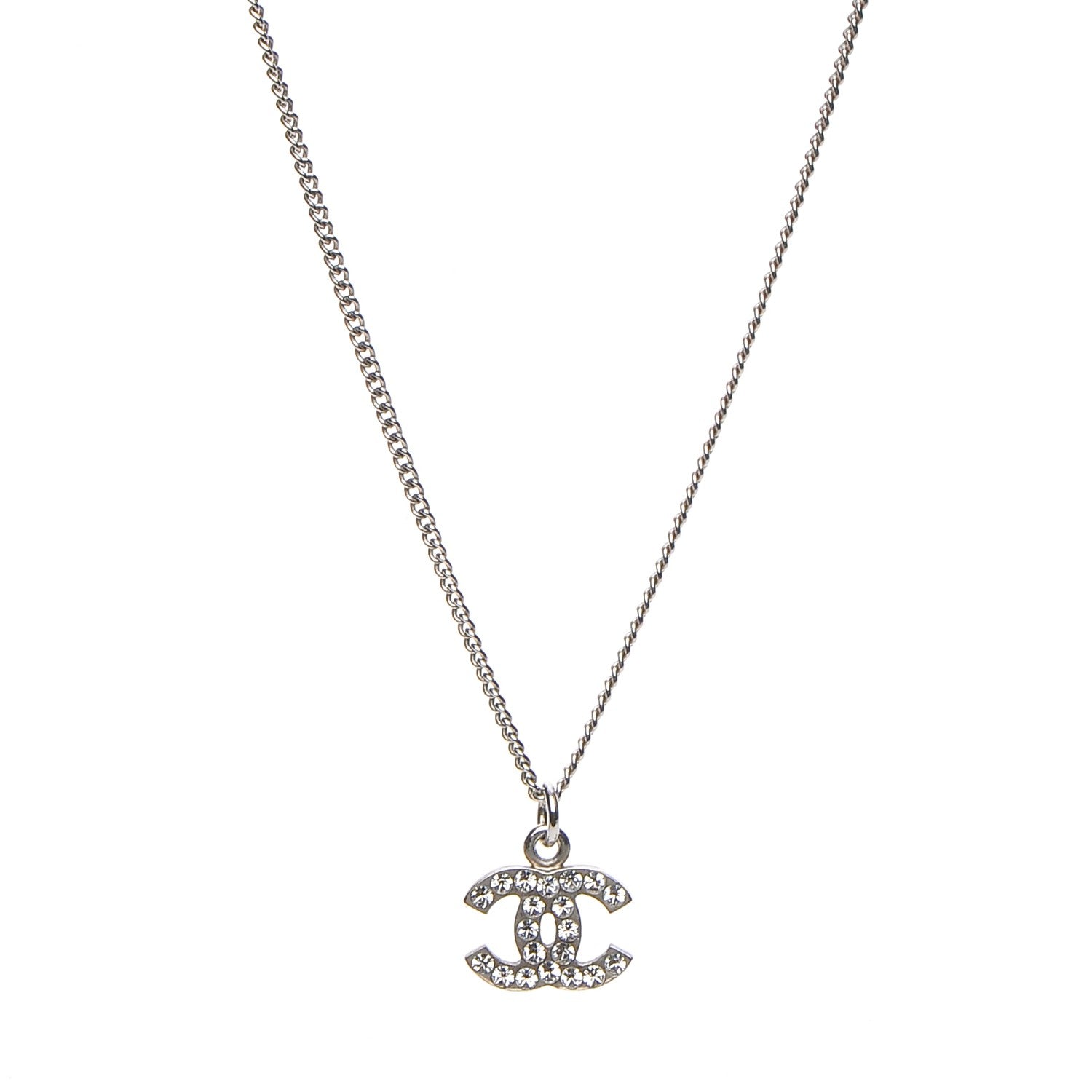 Chanel Crystal Timeless CC Necklace Silver 1 of 5
