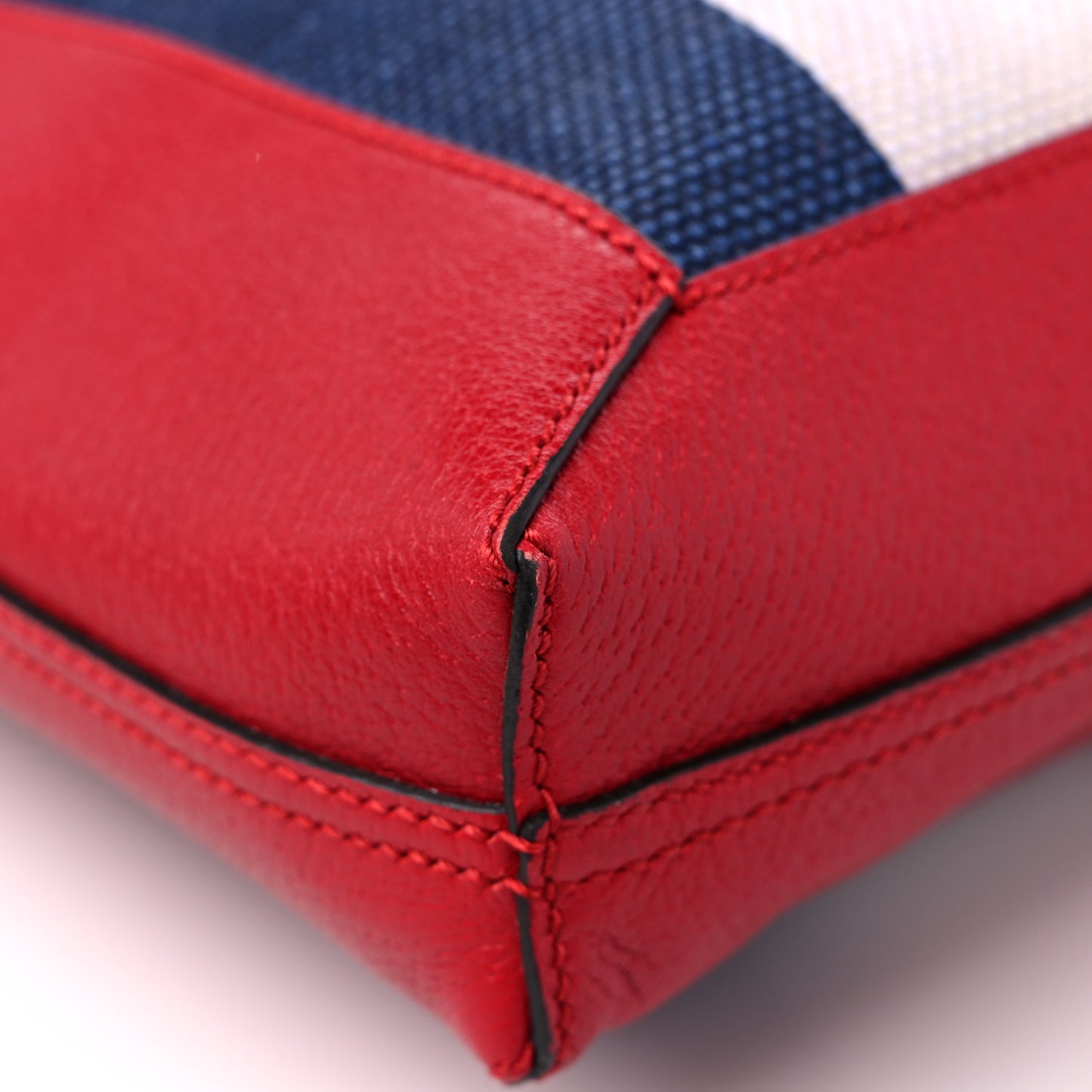 Canvas Calfskin Sylvie Stripe Logo Mens Tote Red White Blue