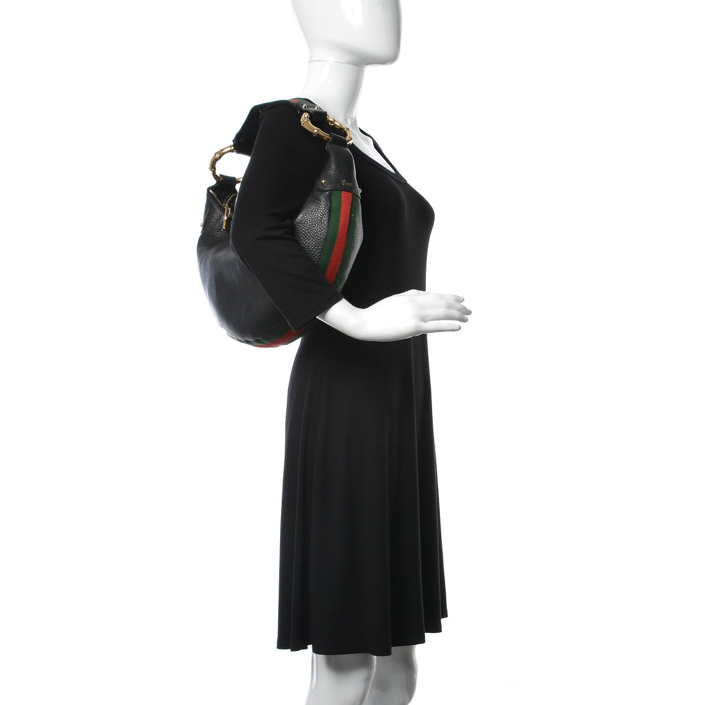 Pebbled Calfskin Web Bamboo Ring Hobo Black