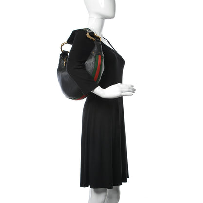 Gucci Pebbled Calfskin Web Bamboo Ring Hobo Black 2 of 11