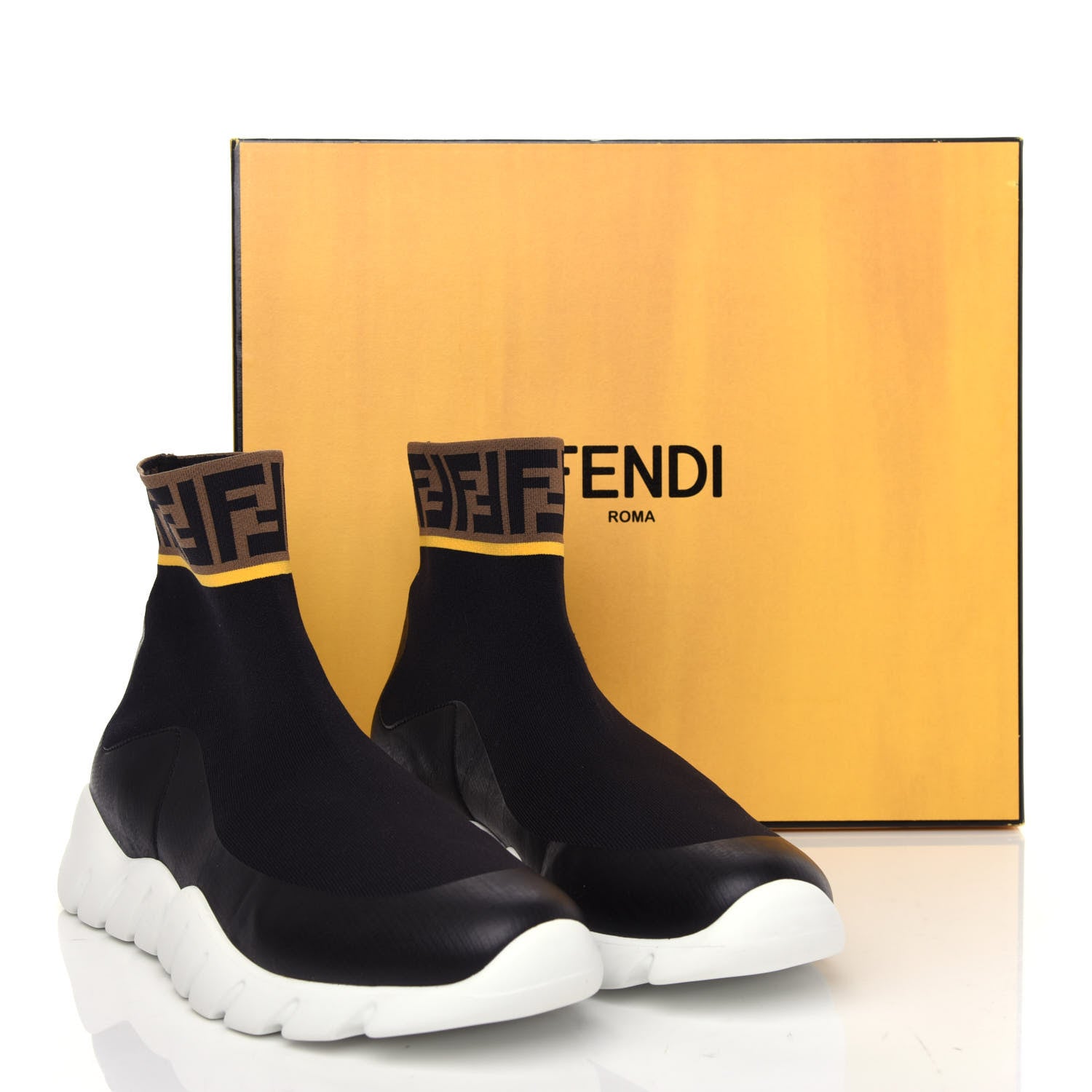 Fendi Jersey FF Mania Mens High Top Sock Sneakers 10 Black Tobacco Yema 11 of 11