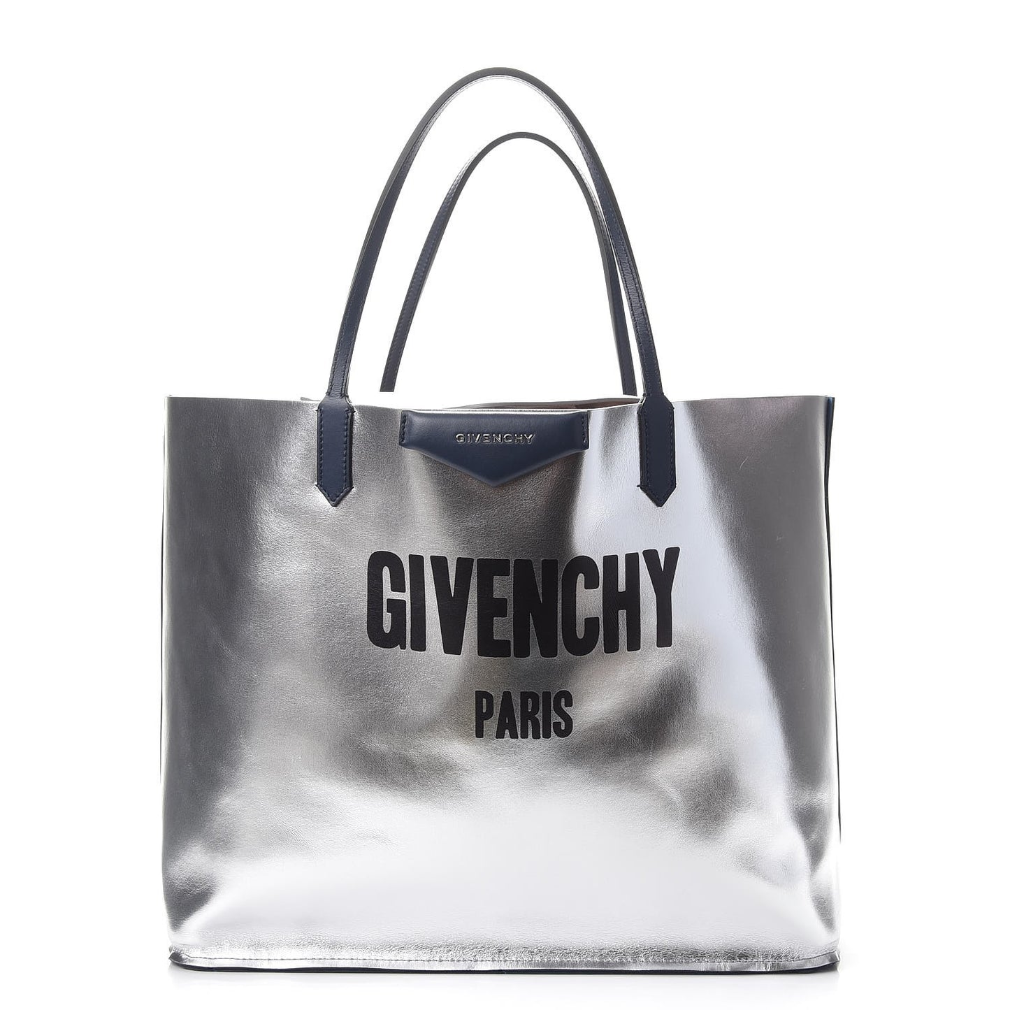 Metallic Calfskin Suede Ombre Large Reversible Antigona Tote Blue Silver