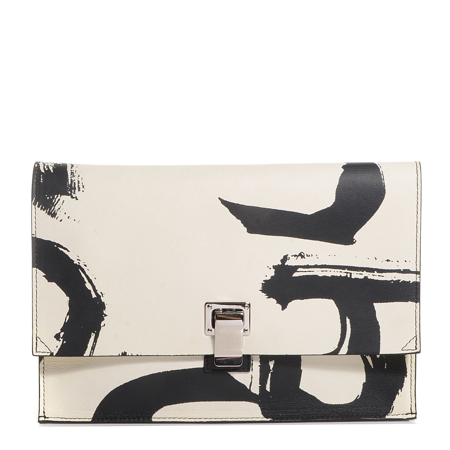 Lambskin Small Printed Lunch Bag Clutch Black White