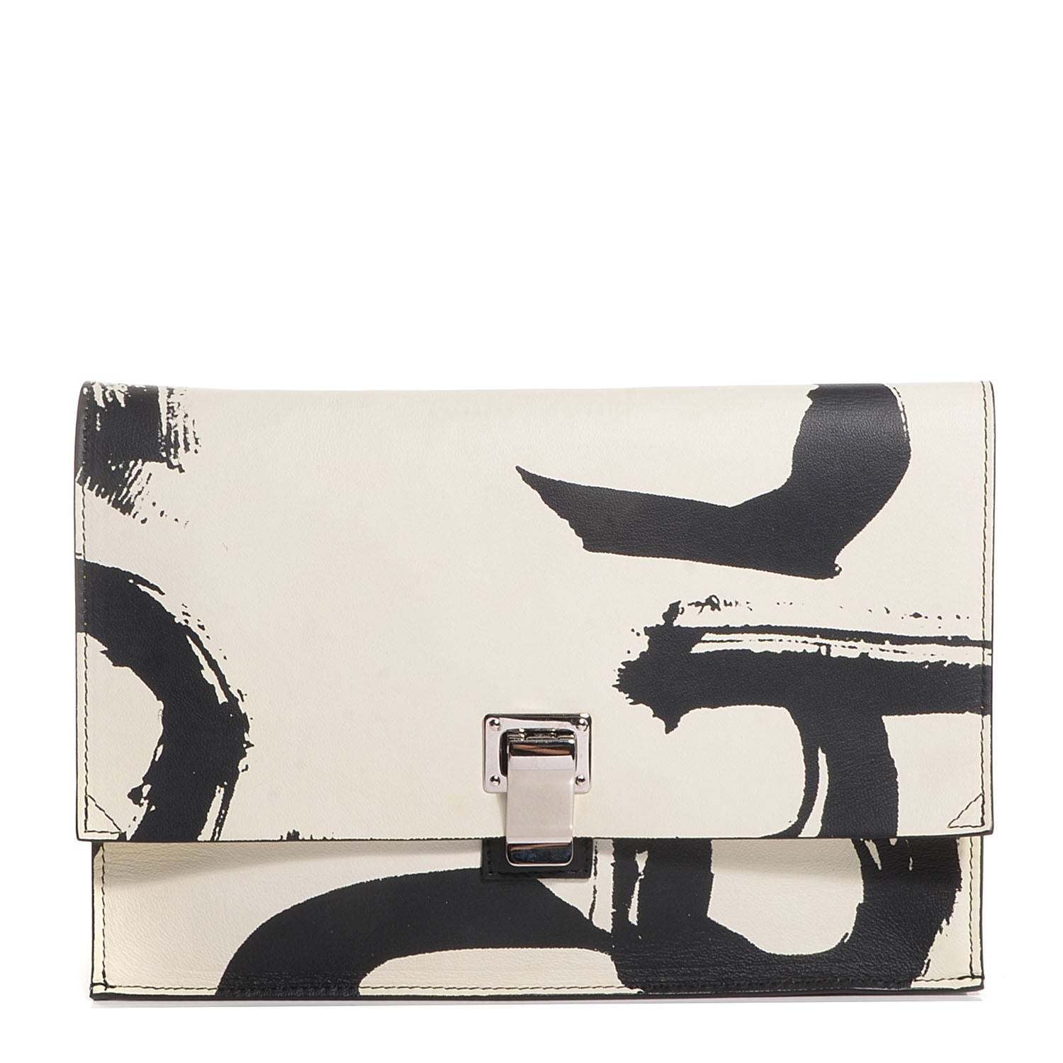 Proenza Schouler Lambskin Small Printed Lunch Bag Clutch Black White 1 of 10