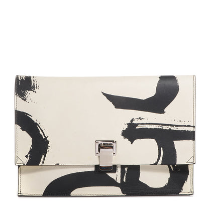 Proenza Schouler Lambskin Small Printed Lunch Bag Clutch Black White 1 of 10