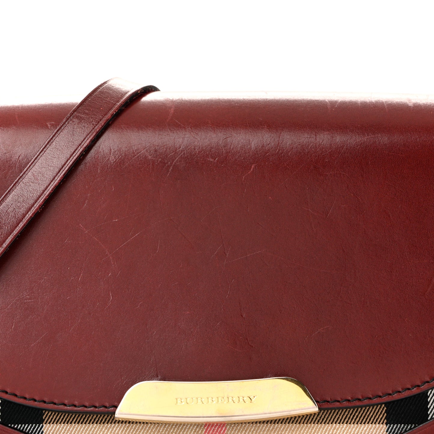 House Check Bridle Calfskin Small Abbott Crossbody Bag Red Claret