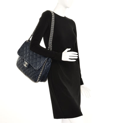 Chanel Washed Lambskin Quilted Chain Around Maxi Flap Dark Navy Blue 2 of 9