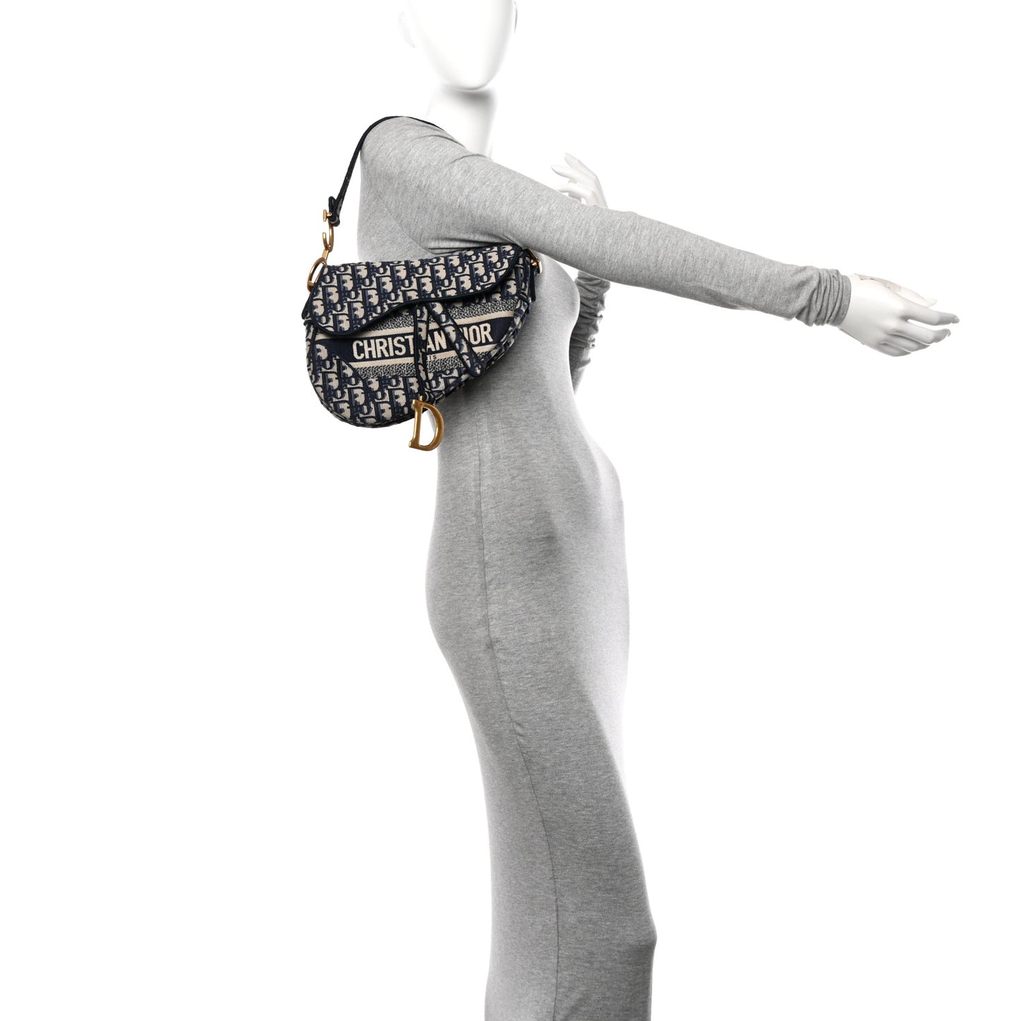 Oblique Embroidered Saddle Bag Blue