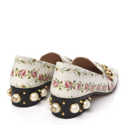 Gucci Calfskin Web Pearl Floral Embellished Peyton Loafer 40 White Multicolor 4 of 9