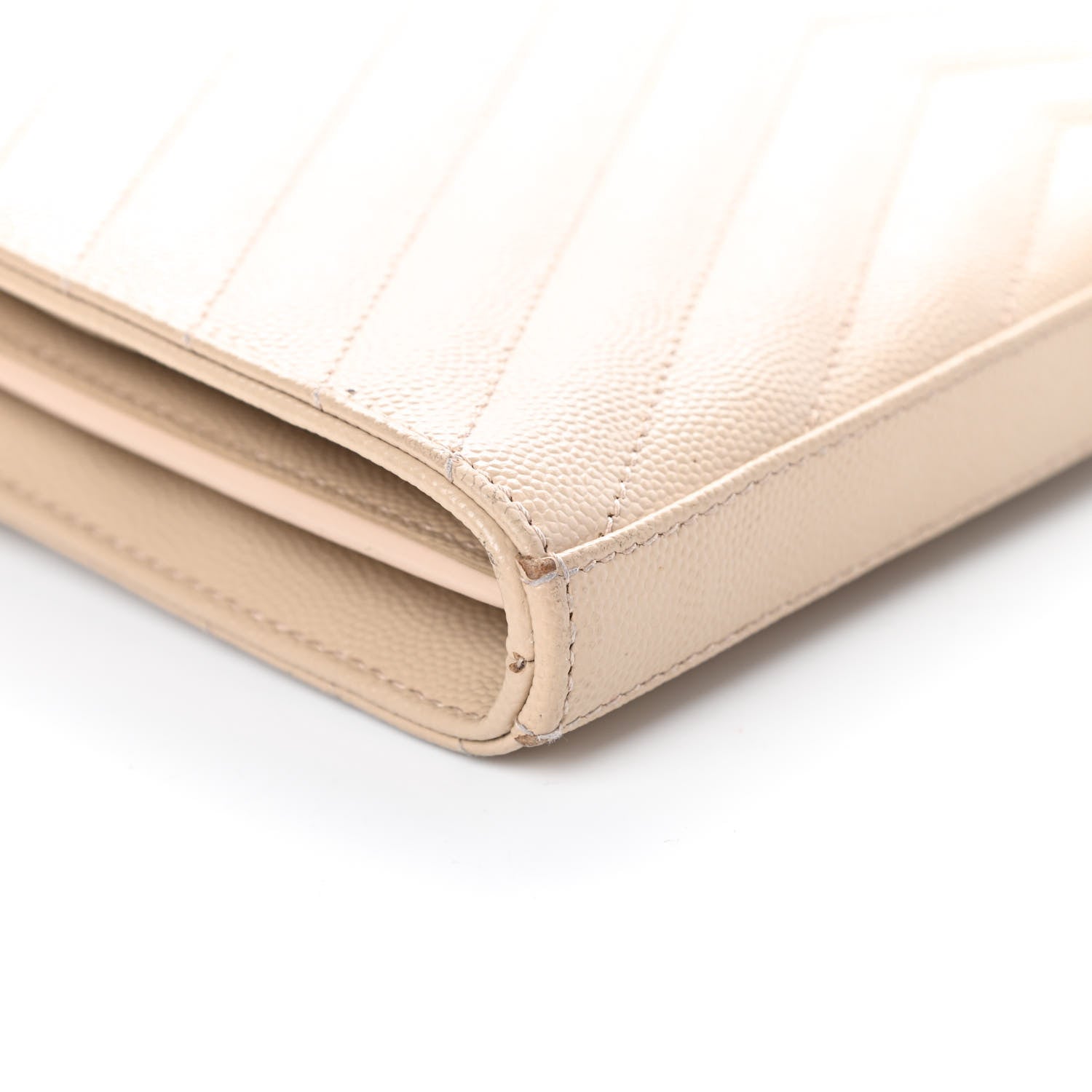 Saint Laurent Grain De Poudre Matelasse Chevron Monogram Chain Wallet Nude Powder 13 of 14