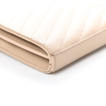 Saint Laurent Grain De Poudre Matelasse Chevron Monogram Chain Wallet Nude Powder 13 of 14
