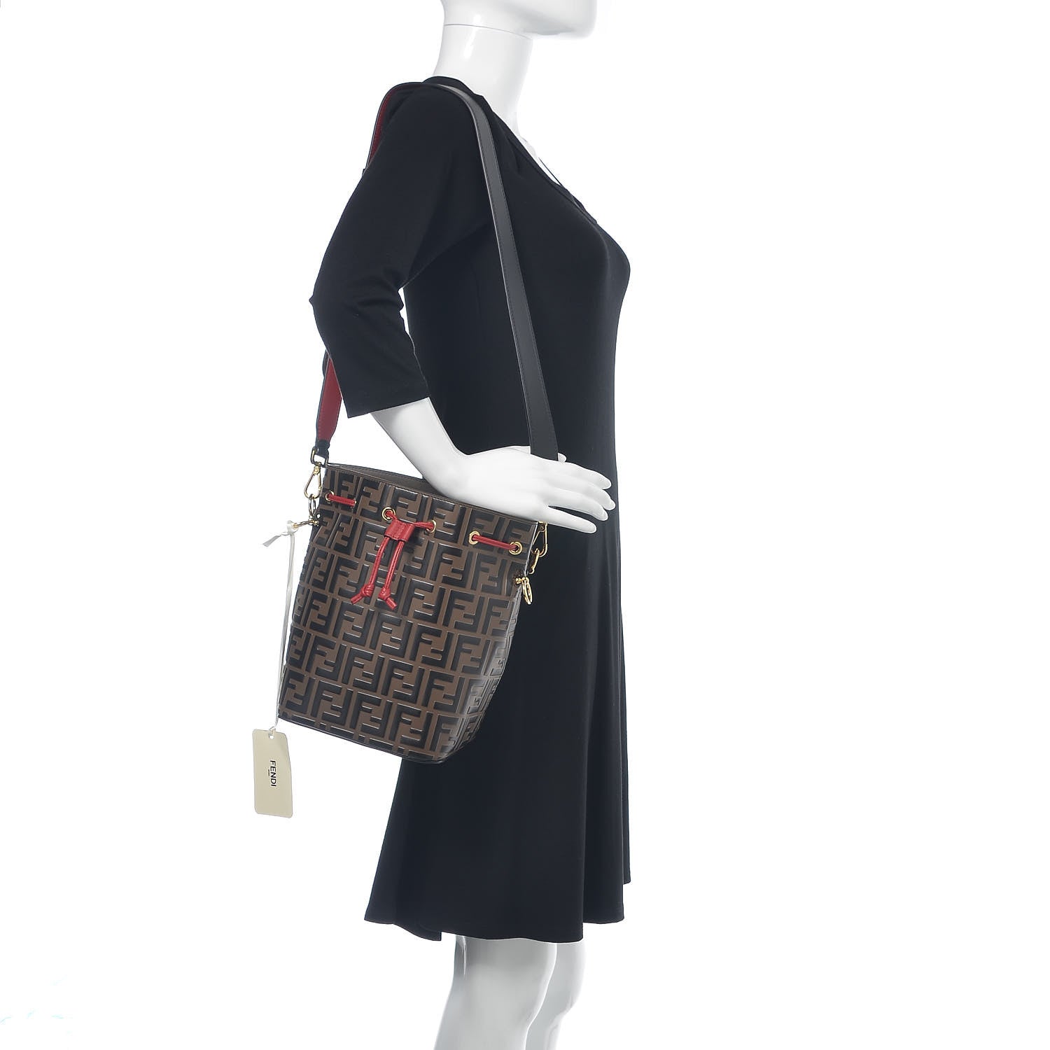 Fendi Vitello Grace F is Fendi Bi-Color FF 1974 Embossed Grande Mon Tresor Bucket Bag Maya Black Fragola 2 of 9