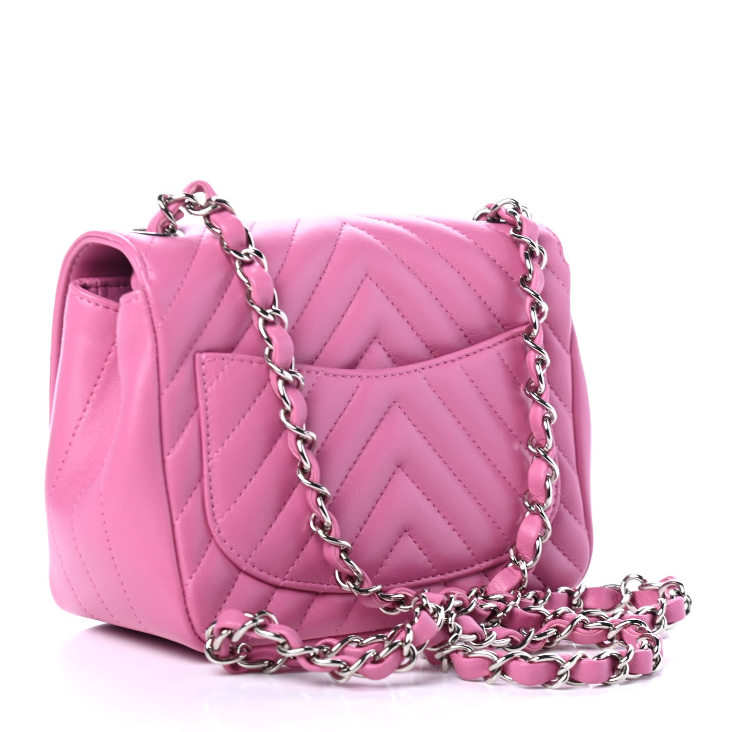 Chanel Lambskin Chevron Quilted Mini Square Flap Pink 2 of 4