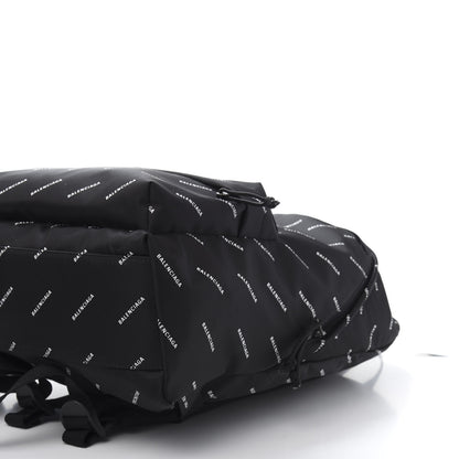 Balenciaga Twill Nylon Allover Logo Print Explorer Backpack Black White 7 of 8