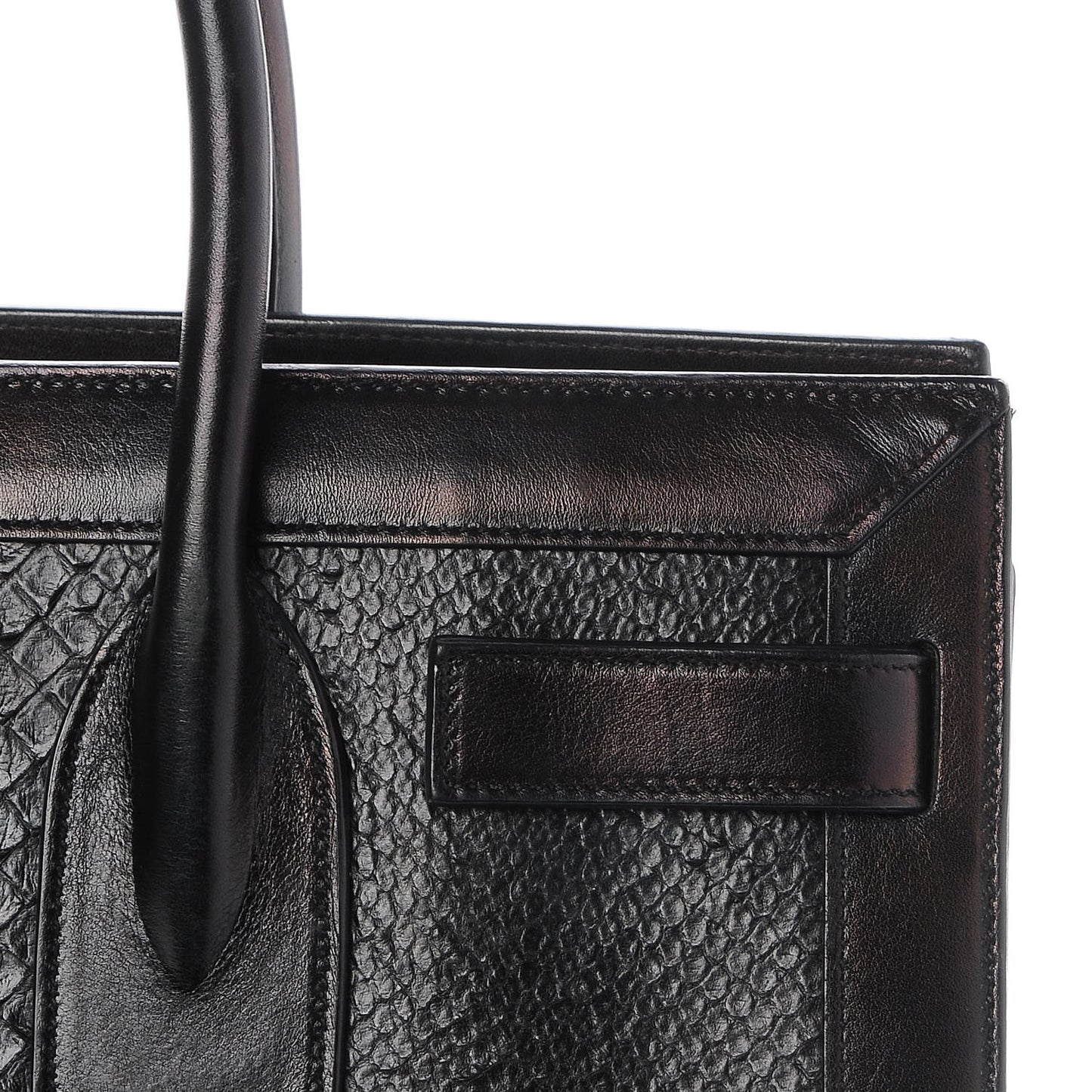Python Calfskin Embossed Small Sac de Jour Black