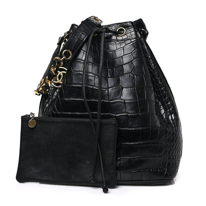 Chanel Alligator Drawstring Bucket Bag Black 1 of 9