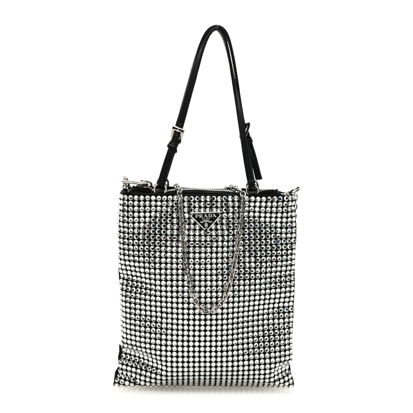 Satin Crystal Metal Triangle Logo Chain Crossbody Handbag Cristal