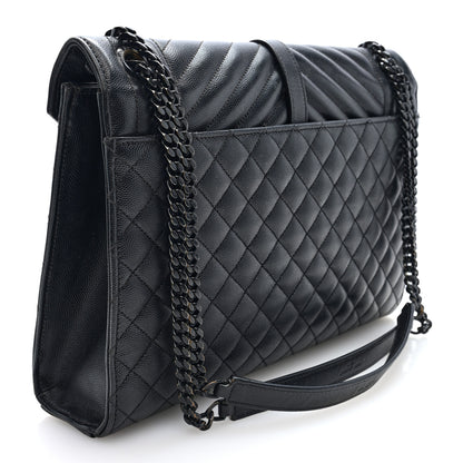 Saint Laurent Grain De Poudre Textured Mixed Matelasse Large Triquilt Monogram Monochrome Satchel Black 3 of 9