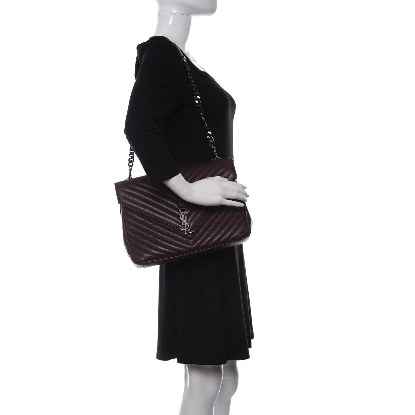 Sheepskin Matelasse Chevron Monogram Large College Satchel Bordeaux